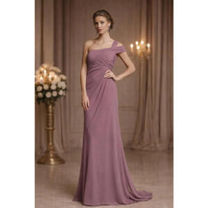 Mori Lee 648 One Shoulder Mauve sz US 16 (UK 18 ) Bridesmaid Gown Ruched Evening